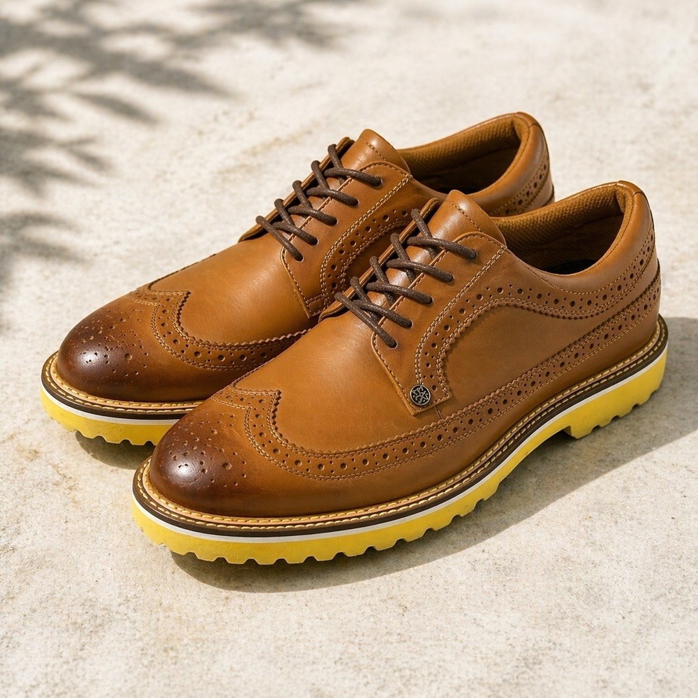 G/FORE Lug Sole Street Golf Shoes Brown Leather Wingtip US 9.5 EU 42.5